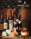 Still life with wine by Raymond Campbell, Oil on board, sold May 2022