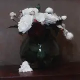 Still life with white and red flowers in a glass vase Signed with by Paul Raymond Seaton, Oil on canvas, sold May 2022