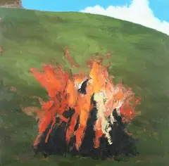 Bonfire by David Inshaw, Oil on canvas, sold May 2022