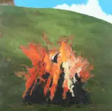 Bonfire by David Inshaw, Oil on canvas, sold May 2022