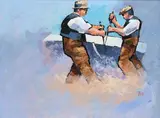 Quarrymen Signed ifor by Ifor Pritchard, Oil on canvas, sold May 2022