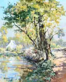 Landscape with a pond by André Corteel, Oil on canvasboard, sold May 2022