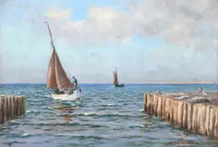 Fishing boats off the coast Signed Lauritz Sorensen by Lauritz Sorensen, Oil on canvas, offered May 2022
