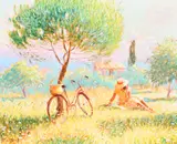Woman reading in an orchard Signed C P Fossoux by Claude Fossoux, Oil on canvas, sold May 2022