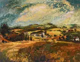 A Cotswolds Landscape Signed and dated Bone/68 by William Drummond Bone, Oil on board, sold May 2022