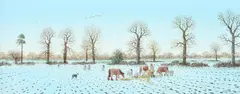 Feeding the cattle in a winter landscape Signed MACE by Nick Mace, Oil on board, offered May 2022