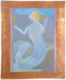 Mermaid holding a crown Pencil by Siegfried Sassoon, Pencil, watercolour, bodycolour and collage, sold May 2022