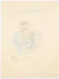 Portrait of a mariner smoking a pipe and holding a wheel Inscribed by Siegfried Sassoon, Pencil and watercolour within pencil framing lines, offered May 2022