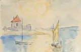 Figures in a sailboat Signed with initials P by Paul Signac, Pencil and watercolour, sold May 2022