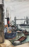 The Pool of London near Tower Bridge Signed and indistinctly dated by Paul Maze, Watercolour heightened with bodycolour, sold May 2022
