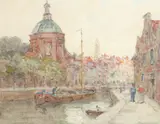 Figures by a canal by Terrick Williams, Watercolour heightened with bodycolour, sold May 2022