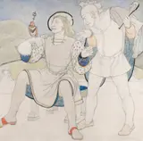 The Falconer and the Jester Signed Averil Burleigh by Averil Burleigh, Pencil and watercolour, offered May 2022