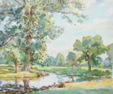 Boating on the river Signed W G de Glehn by Wilfrid de Glehn, Pencil and watercolour, sold May 2022