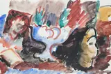 Still life with fruit in a bowl and a sculpted head Watercolour by Matthew Smith, Watercolour, sold May 2022