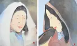 Portrait of a woman wearing a white headscarf by Manishi Dey, watercolour and bodycolour, sold May 2022