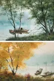 Summer river scene with a barge and tender by Zhang Defu, 1992, watercolour, offered May 2022