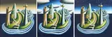 The Island with the Hanging Sun Flower and the Fish by Robin Mason, gouache, sold May 2022