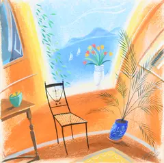 View through an open window to the sea by Nicholas Hely Hutchinson, Gouache, sold May 2022