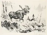 Coming to the Call Signed and inscribed To Arthur H by Carl Rungius, Etching and drypoint, sold May 2022