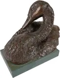 Swan preening its feathers Signed and numbered II/X/ARNUP by Sally Arnup, Bronze on a stone base, sold May 2022