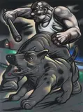 Strong Man and Dog Signed Howson by Peter Howson, Pastel, sold May 2022