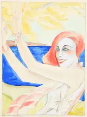 Woman on a Beach by Dorte Clara Dodo Burgner, pencil and watercolour on paper, sold Mar 2022