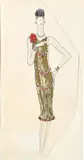 The Golden Dress pen and ink fashion study of a woman in a by Dorte Clara Dodo Burgner, ink, sold Mar 2022