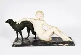 Woman with Borzoi alabaster by Alberto Saccardi, bronze, sold Mar 2022