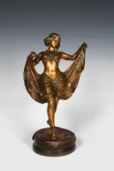 Exotic Dancer a large cold painted bronze figure with hinged dress by Franz Xavier Bergman, bronze, sold Mar 2022