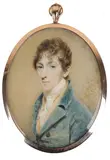 Portrait miniature of a gentleman wearing a blue coat and yellow by Henry Edridge, oil, offered Mar 2022