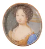 Portrait miniature of a lady wearing a blue and ochre dress by Susannah Penelope Rosse, oil, sold Mar 2022