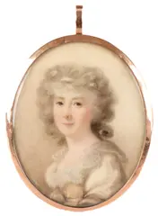 Portrait miniature of a lady wearing a white dress with a lace by Joseph Daniel, oil, sold Mar 2022