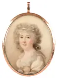Portrait miniature of a lady wearing a white dress with a lace by Joseph Daniel, oil, sold Mar 2022