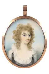 Portrait miniature of a lady wearing a black and white dress by John Donaldson, oil, sold Mar 2022