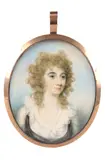 Portrait miniature of a lady wearing a black and white dress by John Donaldson, oil, sold Mar 2022