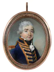 Portrait miniature of a naval officer in uniform Signed with initials by Horace Hone, oil, sold Mar 2022