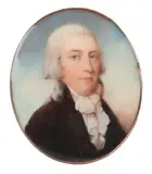 Portrait miniature of a gentleman wearing a black coat and white by Thomas H. Hull, oil, sold Mar 2022