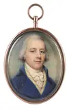 Portrait miniature of a gentleman wearing a blue coat and a yellow by Charles Hayter, oil, sold Mar 2022