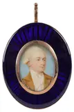 Portrait miniature of a gentleman wearing a brown coat by James Nixon, oil, offered Mar 2022