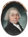 Portrait miniature of a gentleman wearing a black coat and with by Thomas Peat, oil, offered Mar 2022
