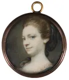 Portrait miniature of a lady wearing a green dress and with a by Richard Cosway, oil, sold Mar 2022