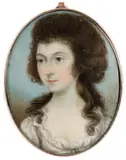 Portrait miniature of a lady wearing a white dress by Samuel Rickards, oil, offered Mar 2022
