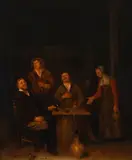 Tavern scene with boors drinking and smoking Oil by Philip de Koninck, Oil on panel, sold Mar 2022
