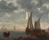 Coastal landscape with fishermen preparing their boats by Lieve Verschuier, Oil on canvas, sold Mar 2022