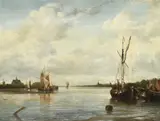 River landscape with fishing boats by Hendrick Jacobsz. Dubbels, Oil on canvas, sold Mar 2022