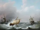 Shipping in rough waters Signed M Schouman by Martinus Schouman, Oil on canvas, sold Mar 2022