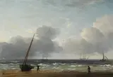 Coastal landscape with a fishing boat ashore Signed C Brooking by Charles Brooking, Oil on canvas, sold Mar 2022