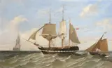 A three mast barque off the coast Signed and dated W A Knell 1843 by William Adolphus Knell, Oil on canvas, sold Mar 2022