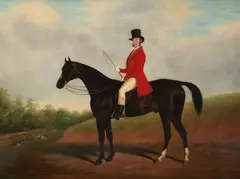 Portrait of a huntsman on a bay horse Signed by James Loder, Oil on canvas, sold Mar 2022