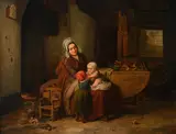 A mother and her children in the kitchen of a by François Antoine De Bruycker, Oil on canvas, sold Mar 2022